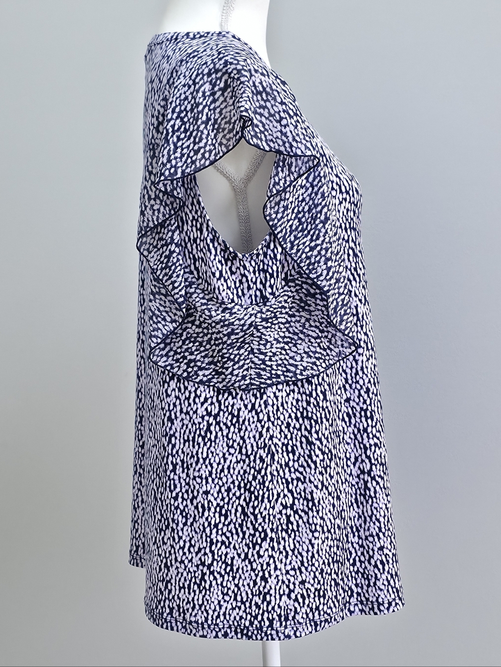 Michael Kors | Navy, Lavender and White Patterned Print Ruffle Sleeve Blouse - Picture 4 of 7